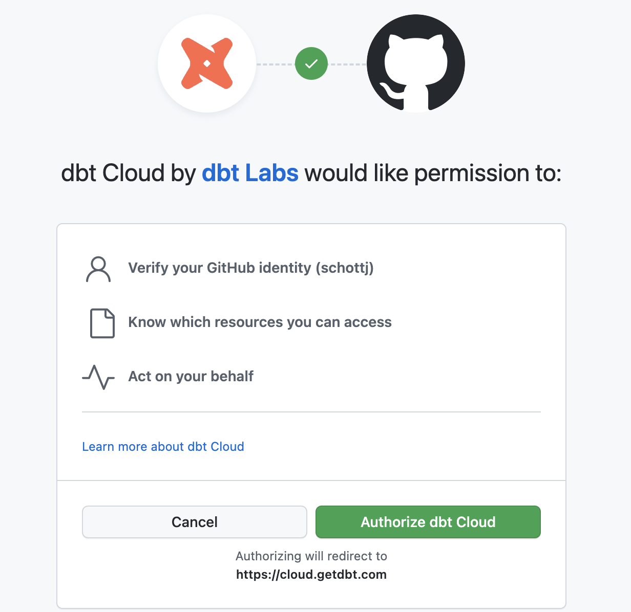 Authorizing the dbt Cloud app for developers Authorizing the dbt Cloud app for developers