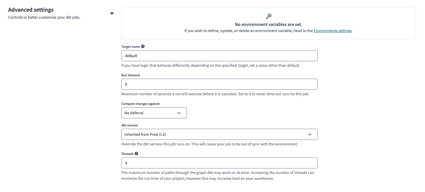 Example of Advanced Settings on the Deploy Job page Example of Advanced Settings on the Deploy Job page